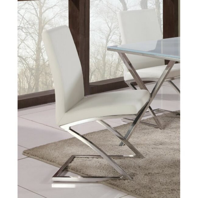 Chintaly Jade Z Frame Contemporary Side Chair, also known as the Jade Z Frame Side Chair. It features a white polyurethane (PU) seat and backrest with a cantilever "Z" frame and legs made of stainless steel. - Image 3