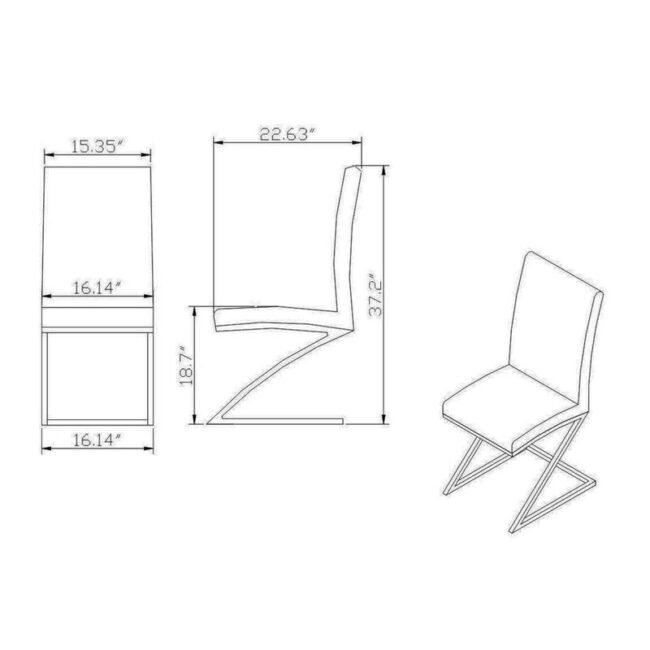 Chintaly Jade Z Frame Contemporary Side Chair, also known as the Jade Z Frame Side Chair. It features a white polyurethane (PU) seat and backrest with a cantilever "Z" frame and legs made of stainless steel. - Image 6