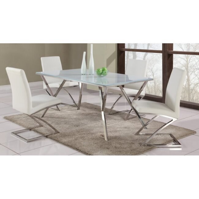 Chintaly Jade Z Frame Contemporary Side Chair, also known as the Jade Z Frame Side Chair. It features a white polyurethane (PU) seat and backrest with a cantilever "Z" frame and legs made of stainless steel. - Image 7