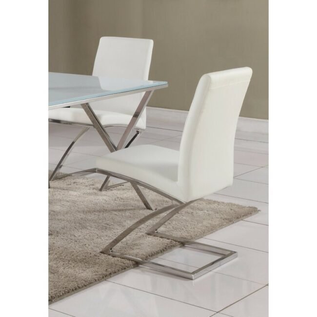 Chintaly Jade Z Frame Contemporary Side Chair, also known as the Jade Z Frame Side Chair. It features a white polyurethane (PU) seat and backrest with a cantilever "Z" frame and legs made of stainless steel. - Image 5