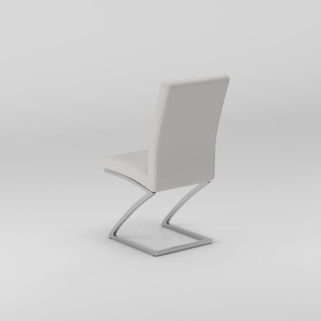 Chintaly Jade Z Frame Contemporary Side Chair, also known as the Jade Z Frame Side Chair. It features a white polyurethane (PU) seat and backrest with a cantilever "Z" frame and legs made of stainless steel. - Image 4