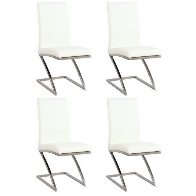 Chintaly Jade Z Frame Contemporary Side Chair, also known as the Jade Z Frame Side Chair. It features a white polyurethane (PU) seat and backrest with a cantilever "Z" frame and legs made of stainless steel. - Image 2