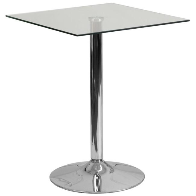 Square glass round base 23.75"D  23.75"W  30"H  8mm toughene  glass table
