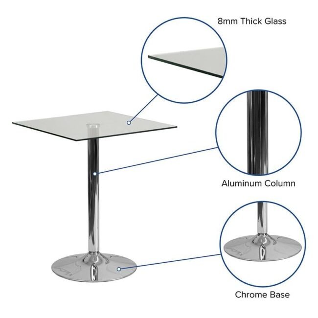 Square glass round base 23.75"D  23.75"W  30"H  8mm toughene  glass table - Image 6