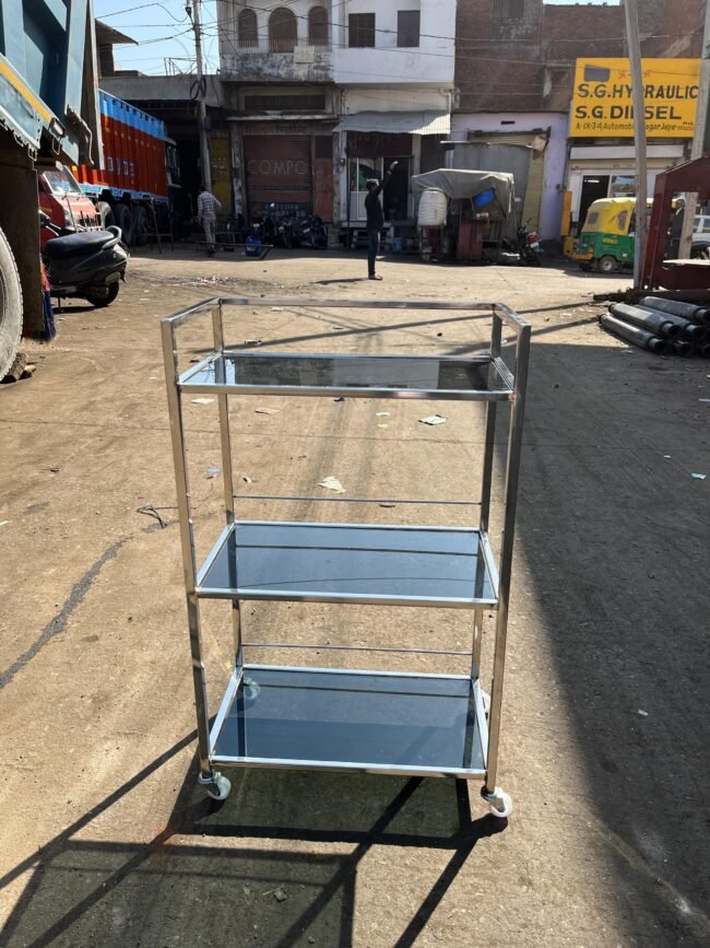 Modern Spacecraft desk | 4 wheels | stainless steel table | 5mm black glass | 30"H inches/ 18"W inches /12"D inches (1f) - Image 3