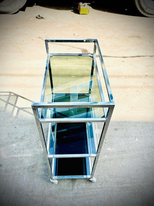 Modern Spacecraft desk | 4 wheels | stainless steel table | 5mm black glass | 30"H inches/ 18"W inches /12"D inches (1f) - Image 2