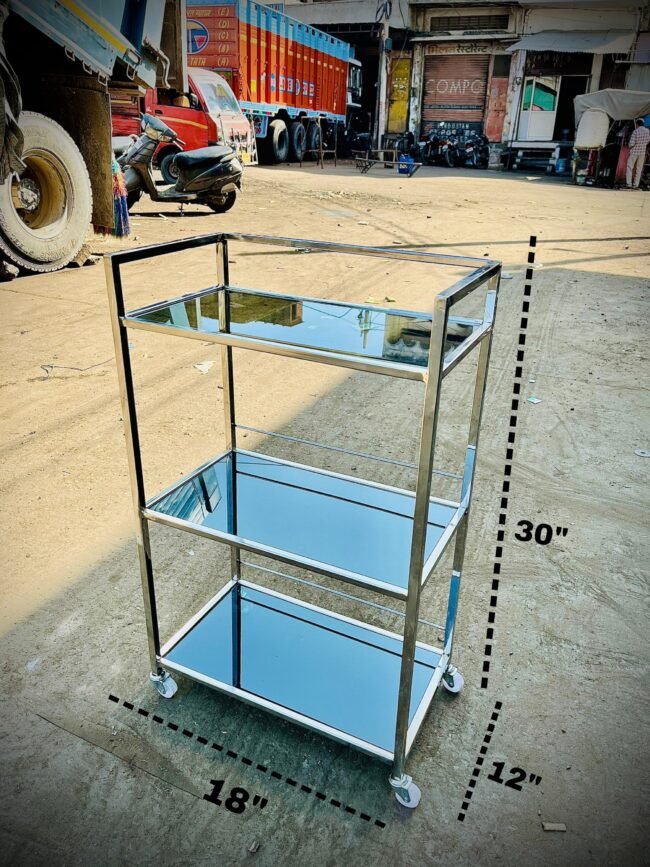 Modern Spacecraft desk | 4 wheels | stainless steel table | 5mm black glass | 30"H inches/ 18"W inches /12"D inches (1f) - Image 4