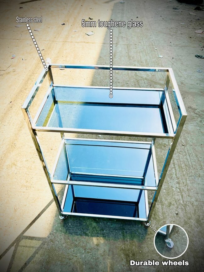 Modern Spacecraft desk | 4 wheels | stainless steel table | 5mm black glass | 30"H inches/ 18"W inches /12"D inches (1f) - Image 5