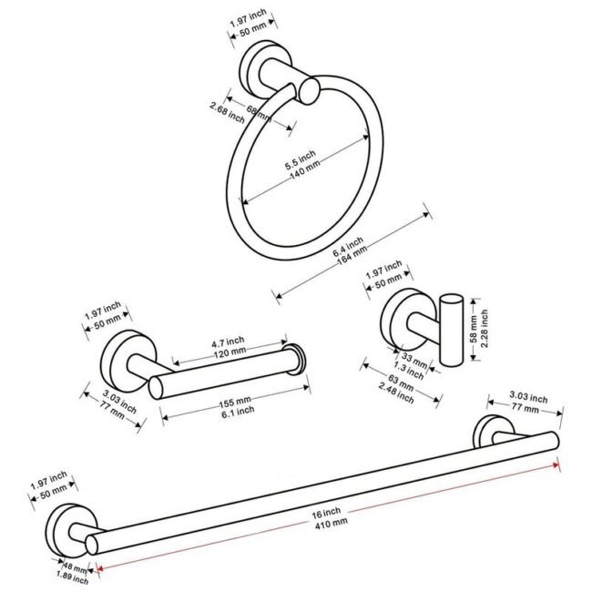 5-piece bath hardware set. it includes a towel bar, towel ring, toilet paper holder, and two towel hooks. these sets are often made of stainless steel with 3 variant a black finish and golden or silver - Image 26