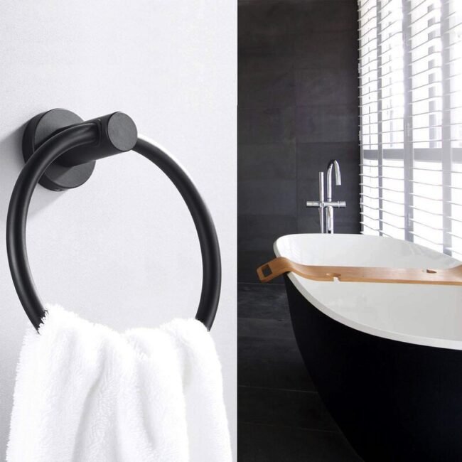 5-piece bath hardware set. it includes a towel bar, towel ring, toilet paper holder, and two towel hooks. these sets are often made of stainless steel with 3 variant a black finish and golden or silver - Image 25