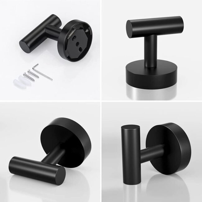 5-piece bath hardware set. it includes a towel bar, towel ring, toilet paper holder, and two towel hooks. these sets are often made of stainless steel with 3 variant a black finish and golden or silver - Image 14