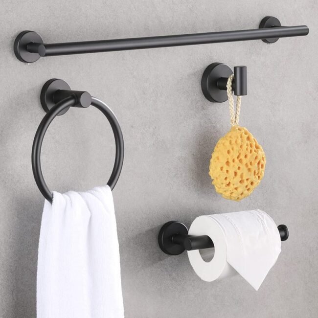 5-piece bath hardware set. it includes a towel bar, towel ring, toilet paper holder, and two towel hooks. these sets are often made of stainless steel with 3 variant a black finish and golden or silver - Image 20