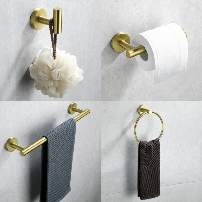 5-piece bath hardware set. it includes a towel bar, towel ring, toilet paper holder, and two towel hooks. these sets are often made of stainless steel with 3 variant a black finish and golden or silver - Image 16
