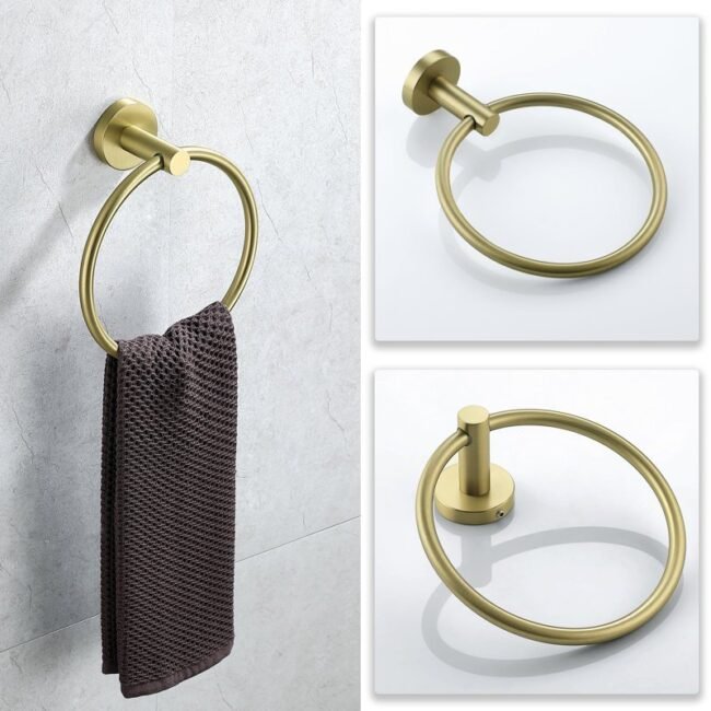 5-piece bath hardware set. it includes a towel bar, towel ring, toilet paper holder, and two towel hooks. these sets are often made of stainless steel with 3 variant a black finish and golden or silver - Image 22