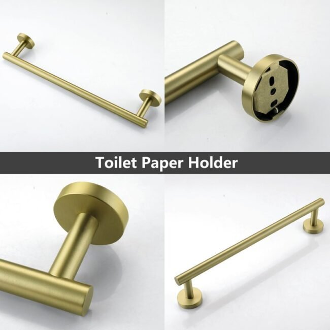 5-piece bath hardware set. it includes a towel bar, towel ring, toilet paper holder, and two towel hooks. these sets are often made of stainless steel with 3 variant a black finish and golden or silver - Image 6