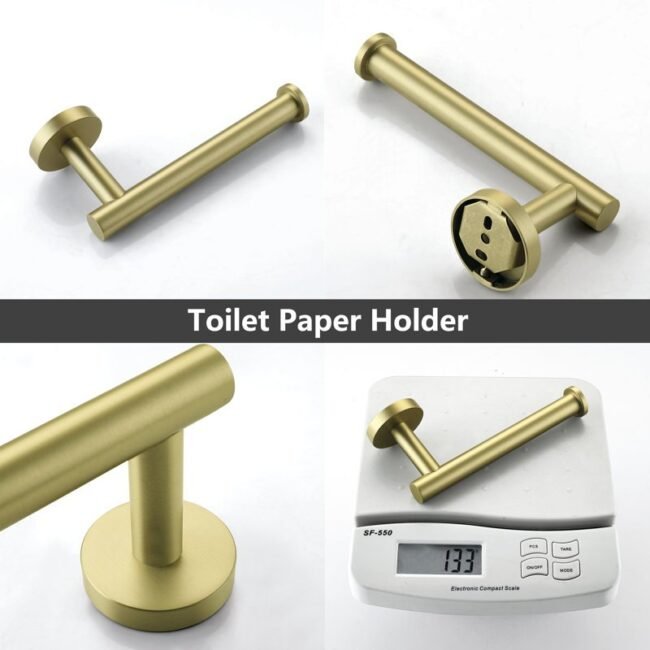 5-piece bath hardware set. it includes a towel bar, towel ring, toilet paper holder, and two towel hooks. these sets are often made of stainless steel with 3 variant a black finish and golden or silver - Image 21