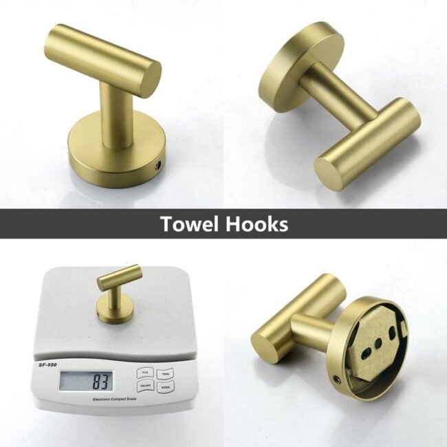 5-piece bath hardware set. it includes a towel bar, towel ring, toilet paper holder, and two towel hooks. these sets are often made of stainless steel with 3 variant a black finish and golden or silver - Image 9