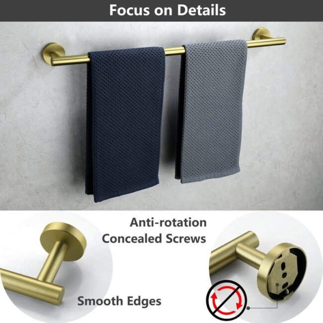 5-piece bath hardware set. it includes a towel bar, towel ring, toilet paper holder, and two towel hooks. these sets are often made of stainless steel with 3 variant a black finish and golden or silver - Image 23