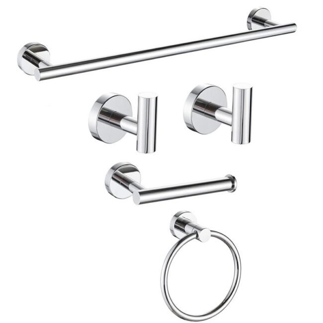 5-piece bath hardware set. it includes a towel bar, towel ring, toilet paper holder, and two towel hooks. these sets are often made of stainless steel with 3 variant a black finish and golden or silver - Image 24