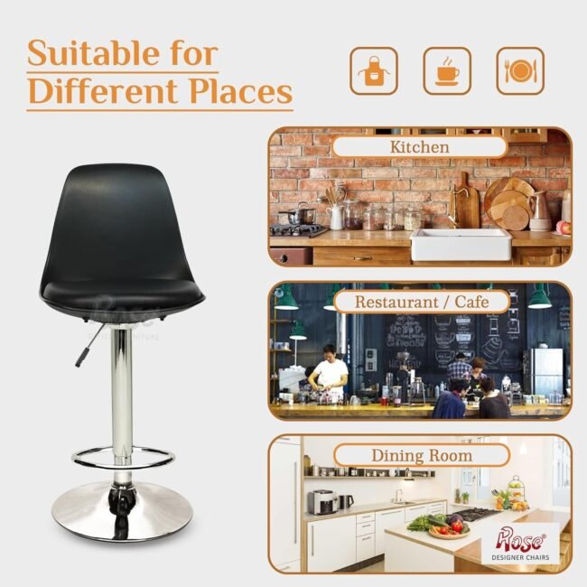 Black Swivel Bar Stool , a black bar stool with a swivel function, likely the ALFORDSON model, known for its gas lift and adjustable height features. Bar stools are designed to be tall and narrow, fitting well with bars and high tables. - Image 9