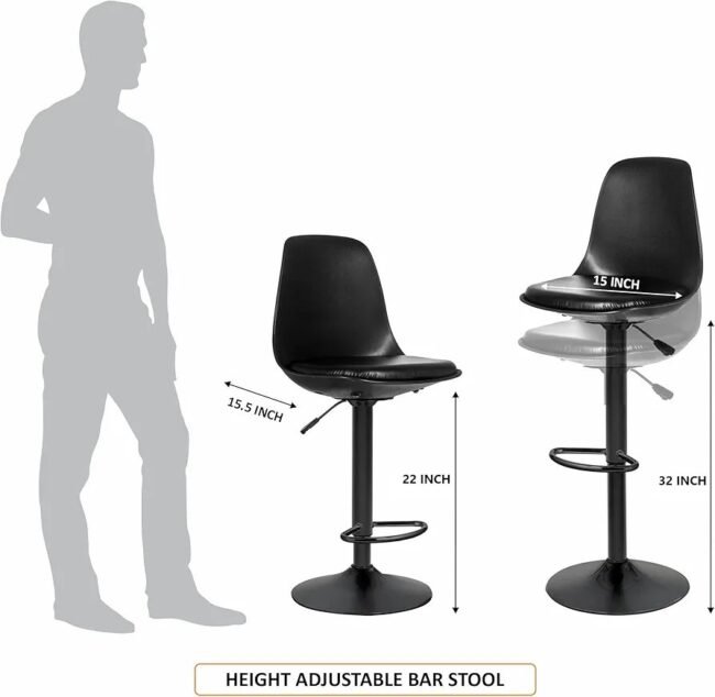 Black Swivel Bar Stool , a black bar stool with a swivel function, likely the ALFORDSON model, known for its gas lift and adjustable height features. Bar stools are designed to be tall and narrow, fitting well with bars and high tables. - Image 6