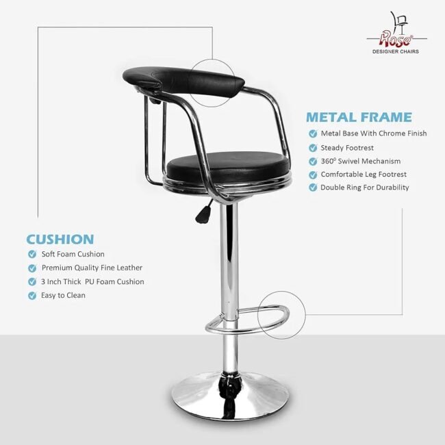 Rose®KBC Stool Height Adjustable & Revolving Bar Stool/Kitchen Chair (Black) for use bar, console and chasing uses also - Image 4