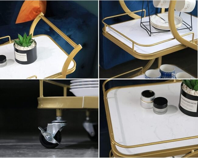 3-Tier Serving Trolley or Bar Cart. It is also described as a kitchen or coffee table trolley with lockable wheels.with 3 variations colour - a full black , black or white, Golden white - Image 7