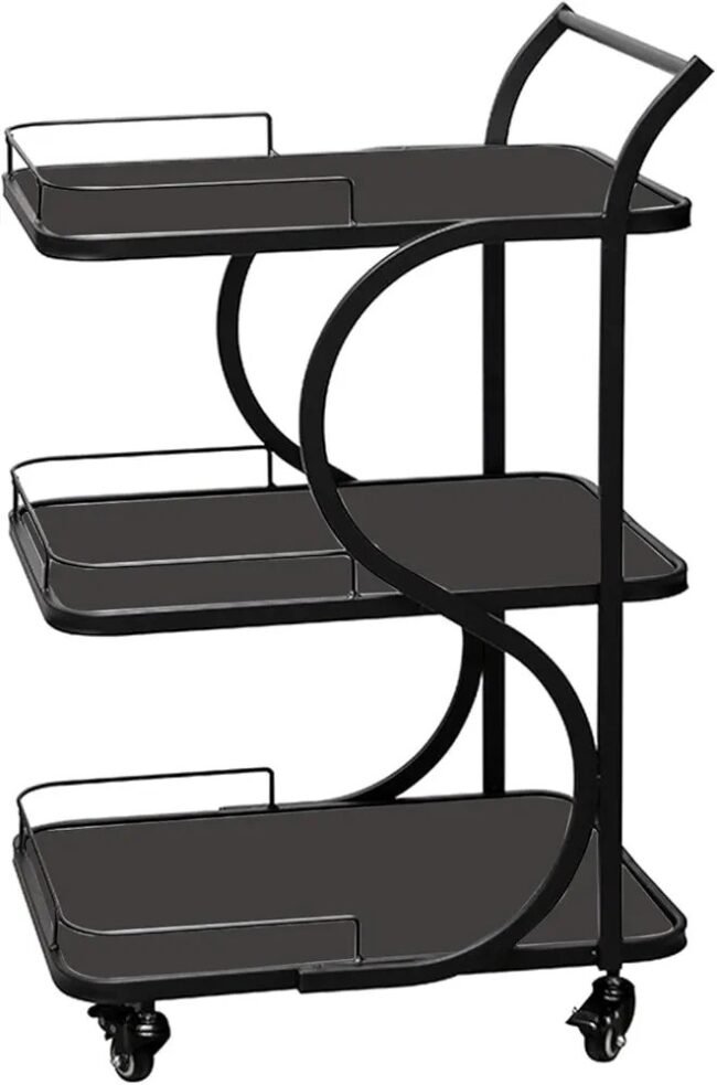 3-Tier Serving Trolley or Bar Cart. It is also described as a kitchen or coffee table trolley with lockable wheels.with 3 variations colour - a full black , black or white, Golden white