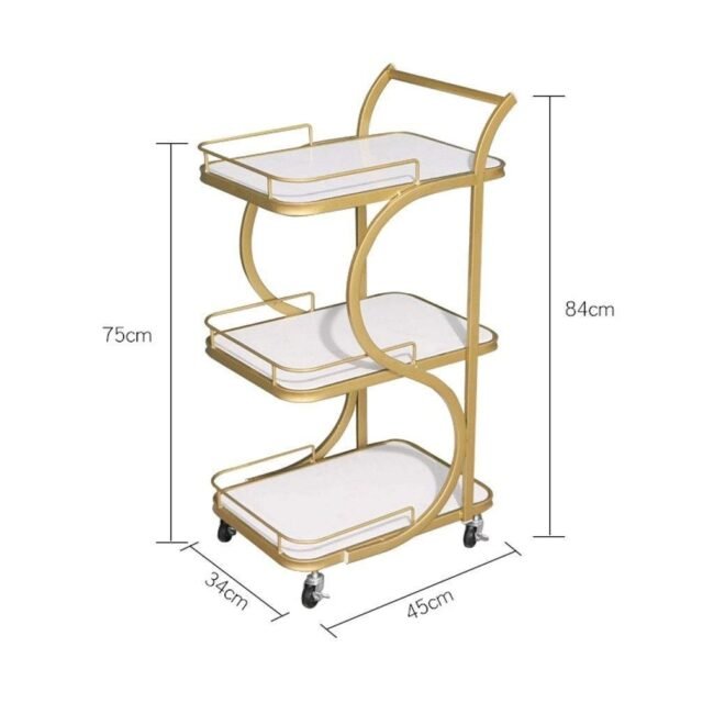 3-Tier Serving Trolley or Bar Cart. It is also described as a kitchen or coffee table trolley with lockable wheels.with 3 variations colour - a full black , black or white, Golden white - Image 9