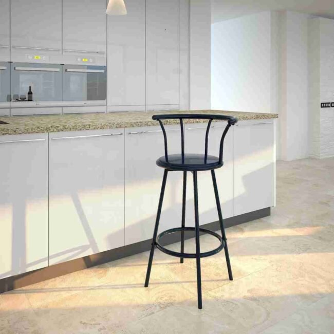 Flash Furniture Crown Back Black Metal Barstool with Black Vinyl Swivel Seat