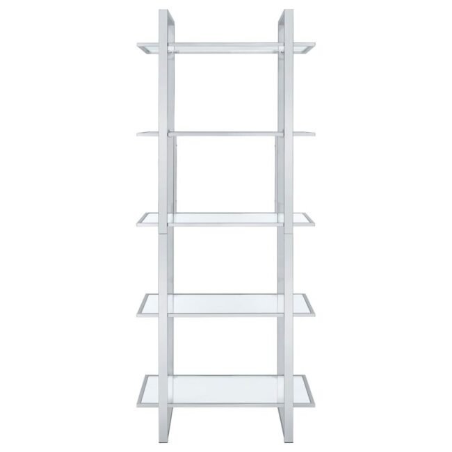 Polished Chrome Metal Finish Shelf Unit with Glass bookcase Shelves - Image 2