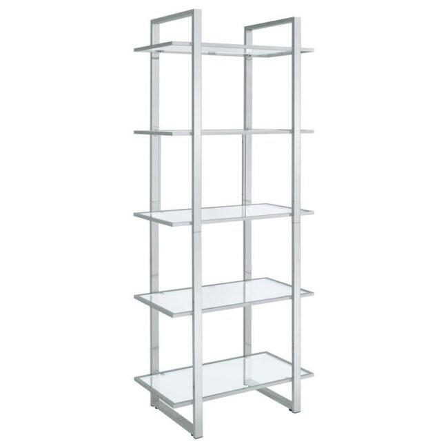 Polished Chrome Metal Finish Shelf Unit with Glass bookcase Shelves - Image 5
