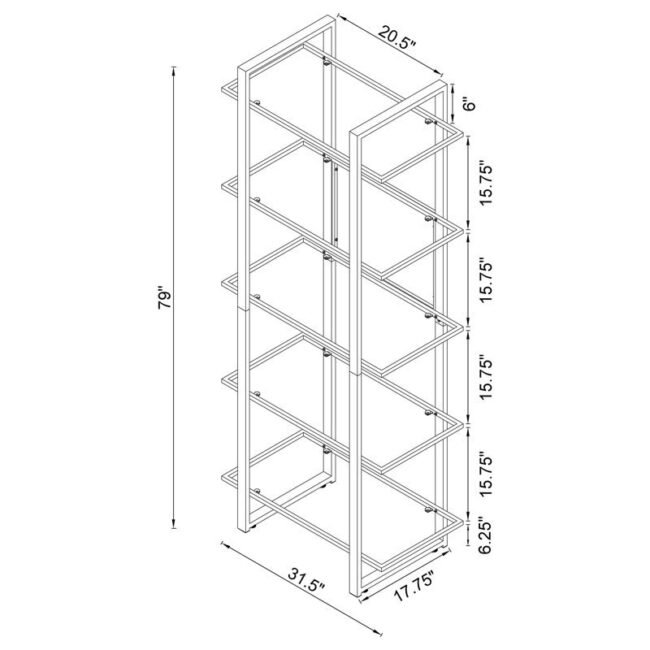 Polished Chrome Metal Finish Shelf Unit with Glass bookcase Shelves - Image 4