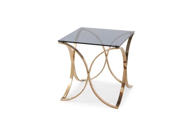 * Emphasizes the table's contemporary style and geometric base.
Sleek Rose Gold End Table