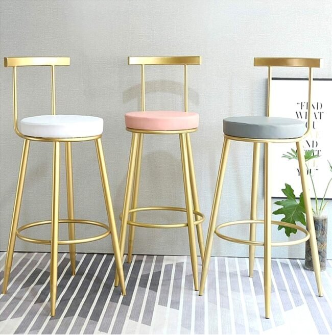 Modern luxury Gold metal frame bar chair with grey velvet cushion