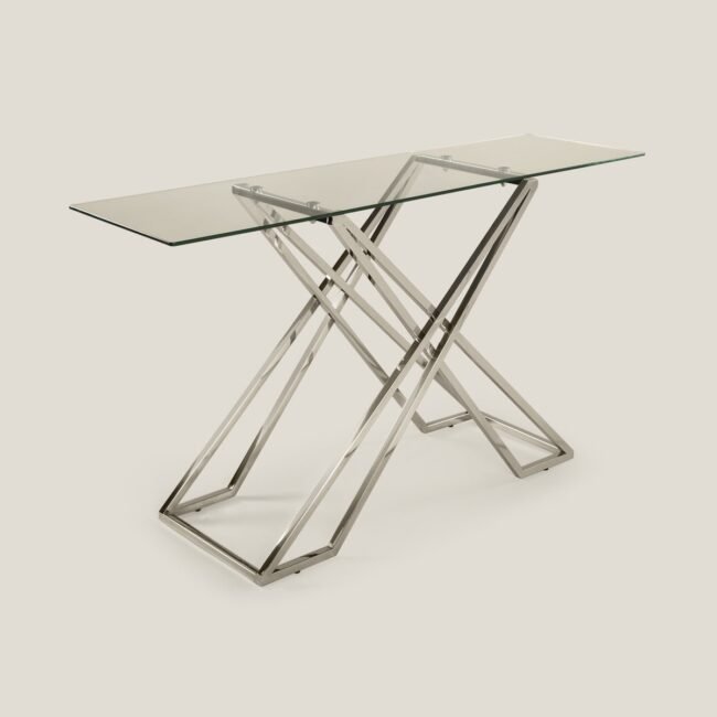 Modern Geometric Glass & Steel Console Table
. with primium steel - Image 2