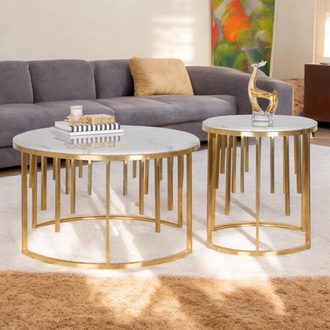 Luxe Marble & Gold Nesting Coffee Tables set of two