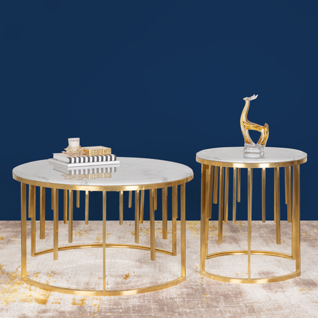 Luxe Marble & Gold Nesting Coffee Tables set of two - Image 4