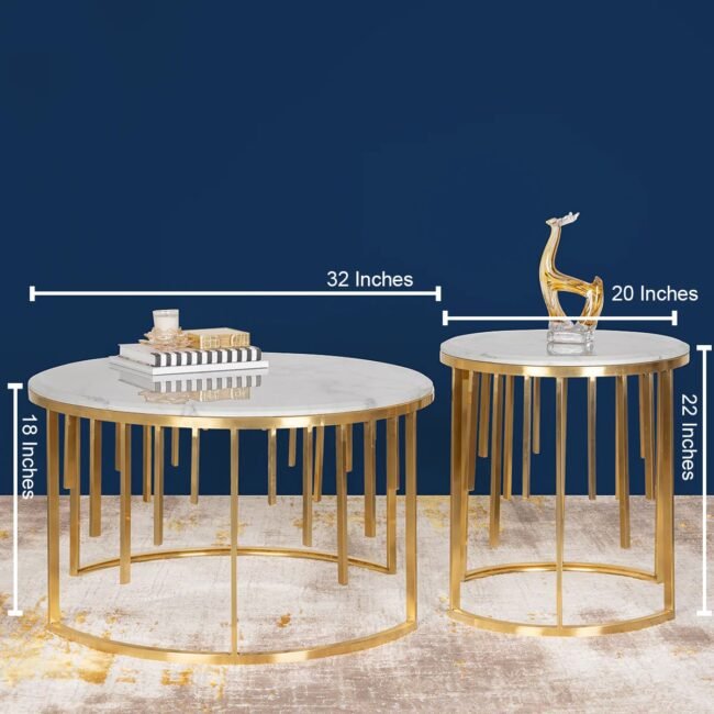 Luxe Marble & Gold Nesting Coffee Tables set of two - Image 2