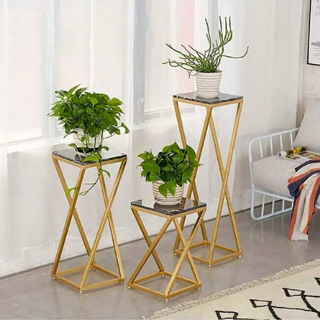 steel golden Modern Geometric Plant Stand Set (3 Sizes) - Image 2