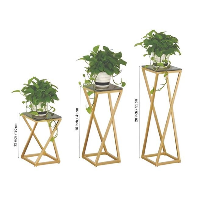 steel golden Modern Geometric Plant Stand Set (3 Sizes)
