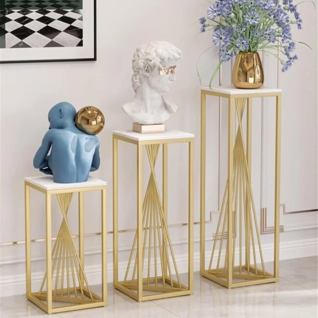 Elegant Geometric Nesting Accent Tables with Faux Marble Tops