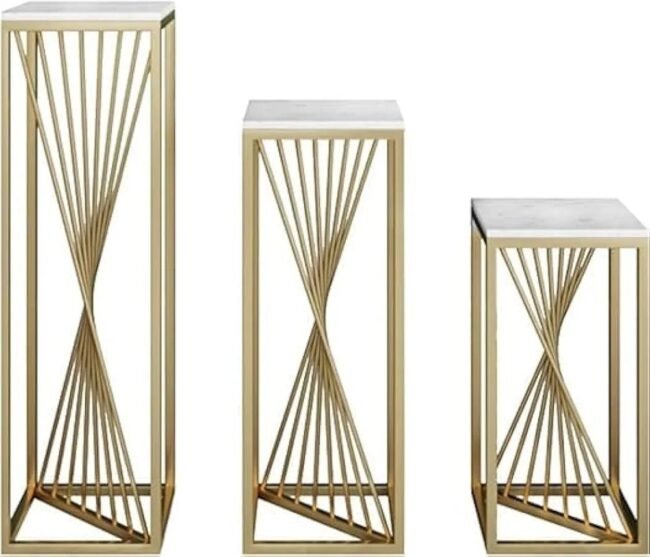 Elegant Geometric Nesting Accent Tables with Faux Marble Tops - Image 4