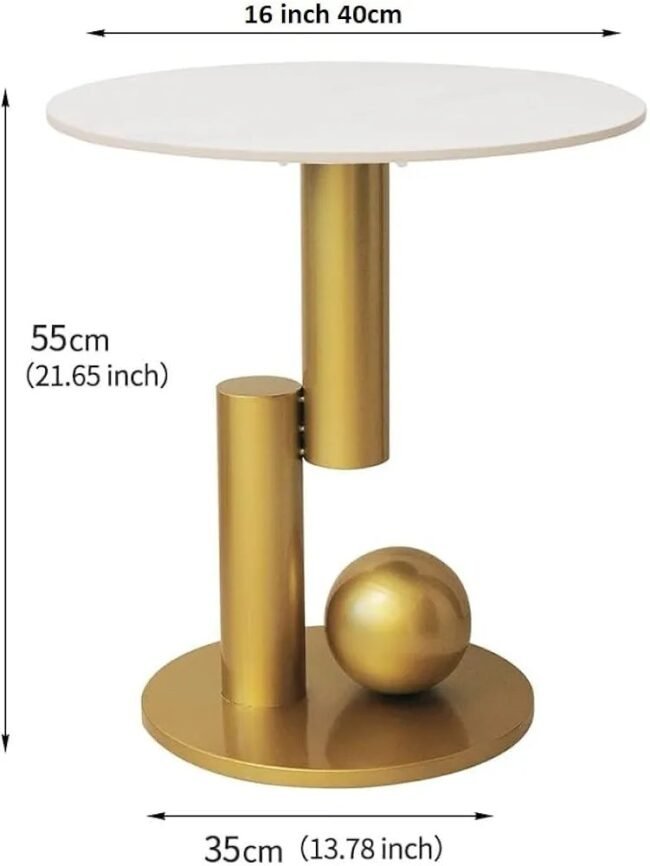 Modern Sculptural Side Table with White Round Top and Gold Geometric Base - Image 2