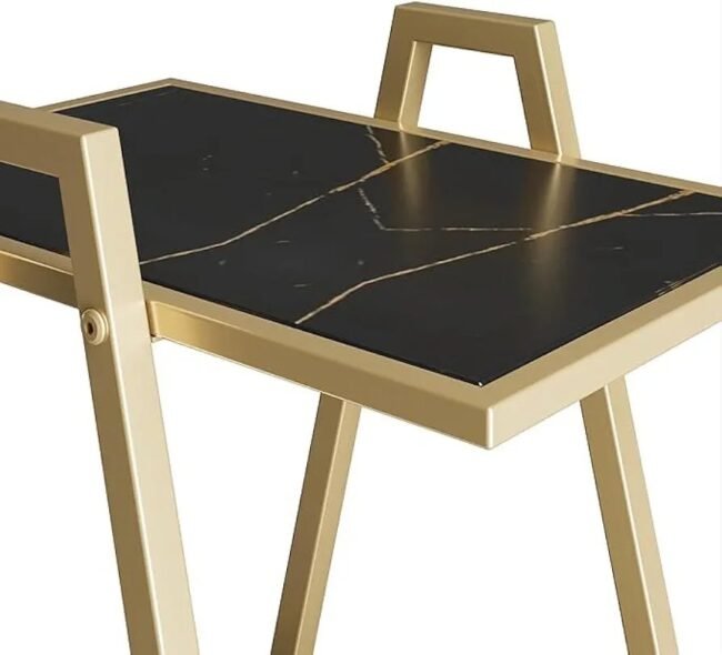 Modern Two-Tier Accent Table with Black Glass Tops and Gold Metal Frame - Image 5