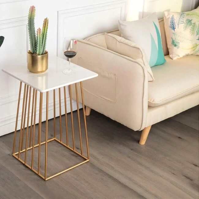 Modern Square Accent Table with Faux Marble Top and Gold Metal Frame - Image 4