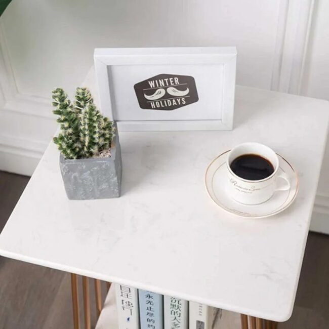 Modern Square Accent Table with Faux Marble Top and Gold Metal Frame