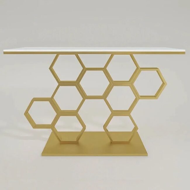 Geometric Honeycomb Console Table with Marble Top Elegant: The Hexagon Harmony Console Table