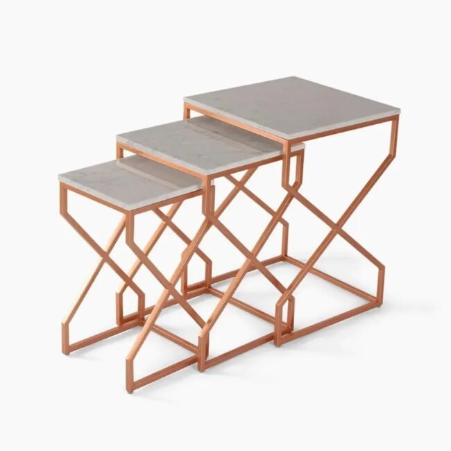 rose gold Modern Geometric Nesting Tables with Faux Marble Tops - Image 6