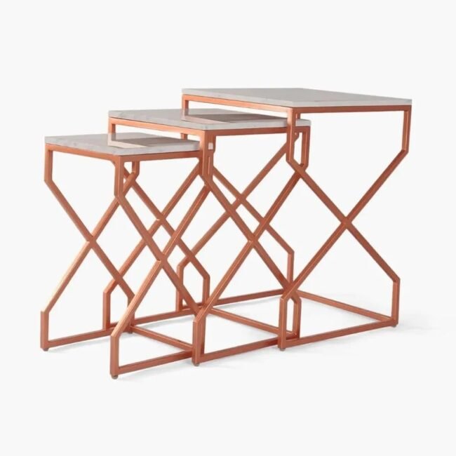 rose gold Modern Geometric Nesting Tables with Faux Marble Tops